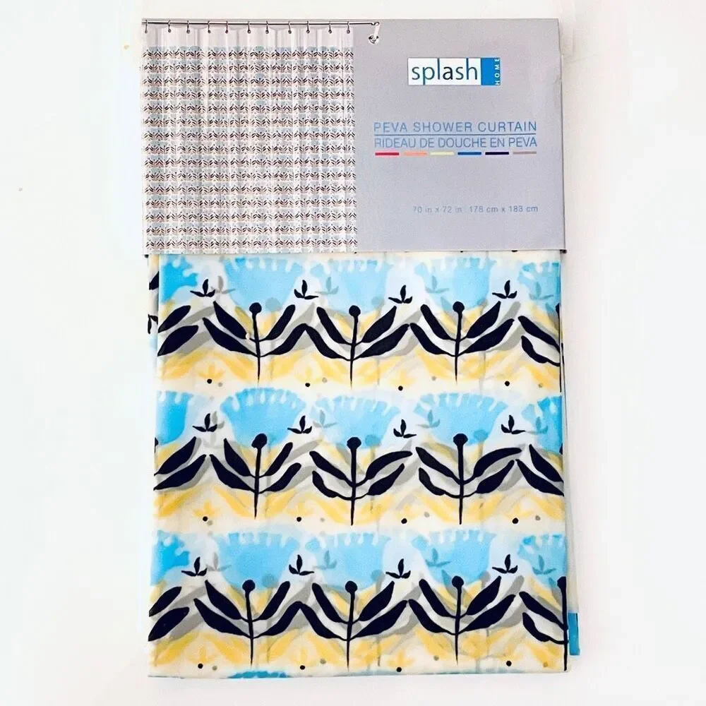 NWT Splash HOME Gorgeous Peva VIOLA White Blue Black Yellow Tulip Shower Curtain